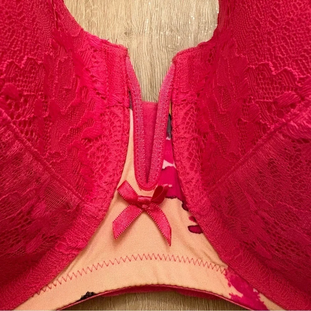 Cacique Lane Bryant Pink Floral Bra with Removable Straps 42DDD